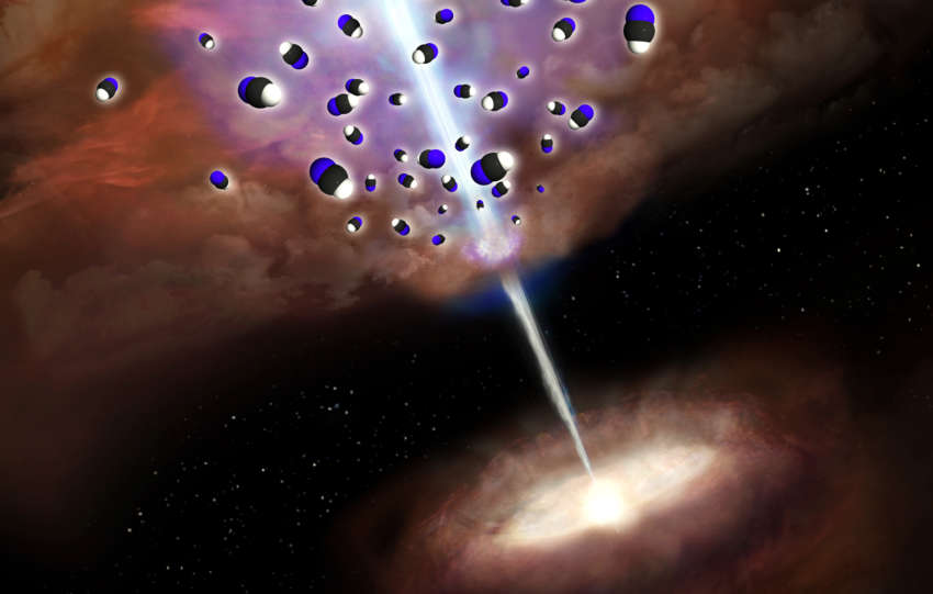 A szupernagy tömegű fekete lyuktól kiinduló jetek a csillagközi gáztömegeknek ütközve felhevítik a gázt