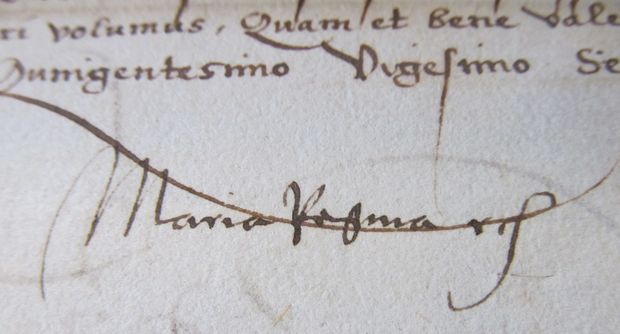 Habsburg Máriának, II. Lajos király özvegyének aláírása egy Modenában őrzött levelén