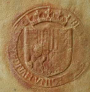 Aragóniai Beatrix királyné címere egy Modenában őrzött levelén