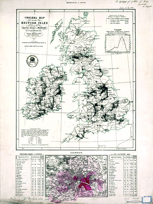 Koleramegbetegedések eloszlása Angliában (Petermann, 1852)