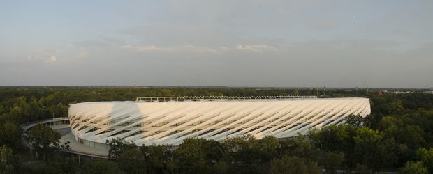 A debreceni Nagyerdei Stadion a Víztoronyból nézve