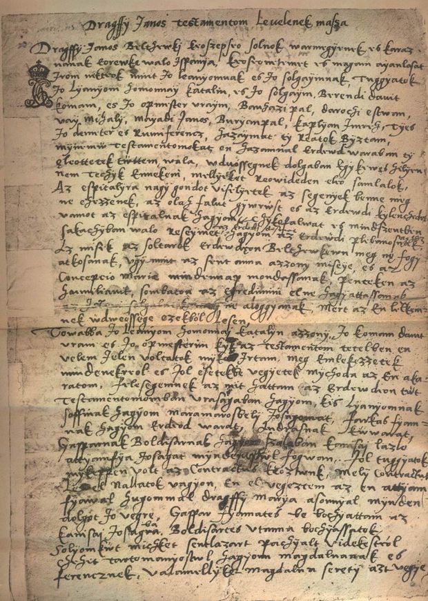 Drágffy János 1526. augusztus 27-én, Mohácson írt végrendelete