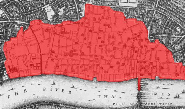 Az 1666-os londoni tűzvész terjedésének térképe