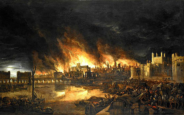 A lángokban álló London, egy korabeli ismeretlen festő alkotása