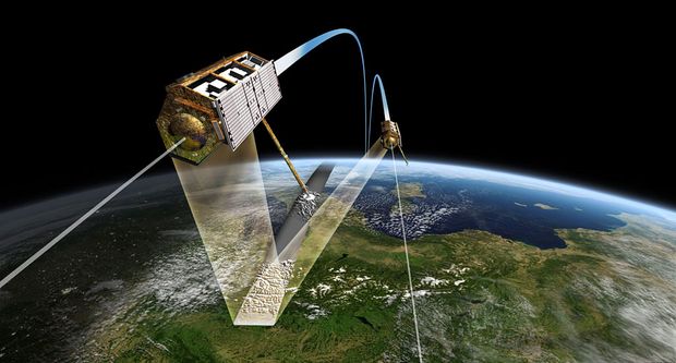 Hegyek és kráterek Tanzániában a Föld nagy részét érintő SRTM-űrsiklóval történő felmérésből. Egyebek között ez a globális háromdimenziós modell adja a Googla Earth szolgáltatásban szereplő magasságadatokat.